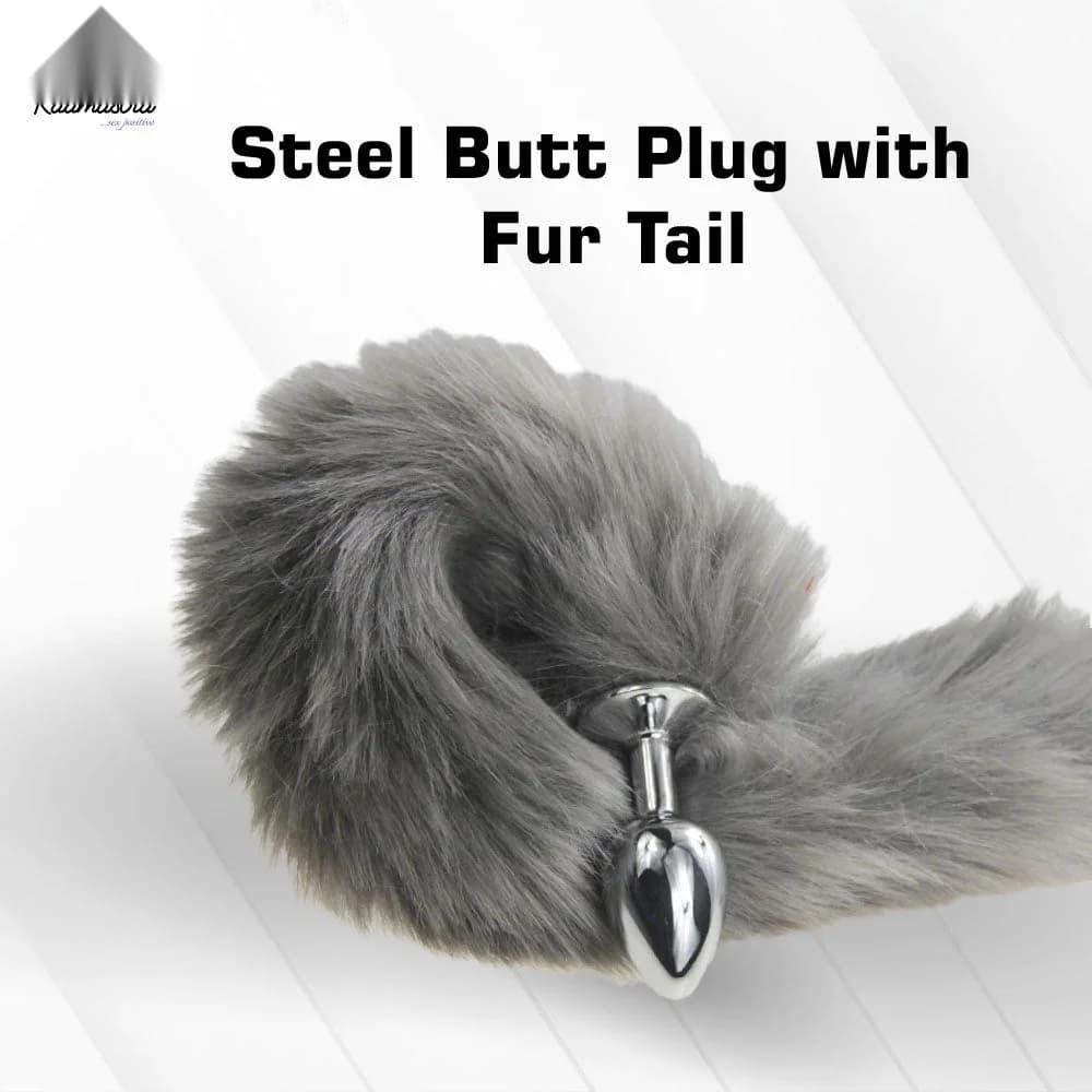 FeelTheWellness Steel Butt Plug with Fur Tail Gray