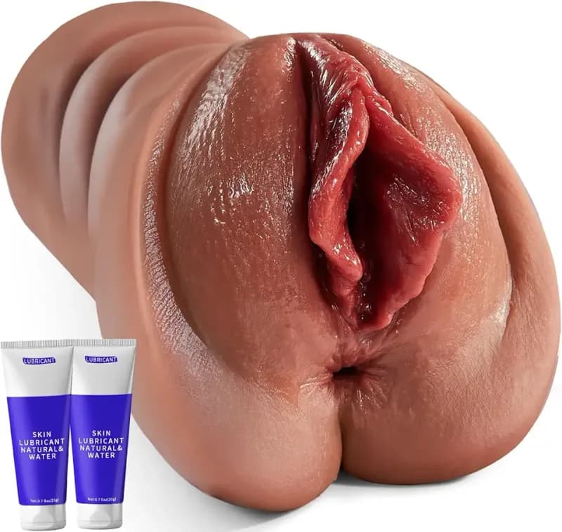 Realistic Pocket Pussy for Men with Two Texture Fleshy Channels | BIG SHOCKED Male Masturbator with Extended Vagina & Anal Tunnel, TPE Soft Tight Wrap Stimulation Mens Light Sex Doll